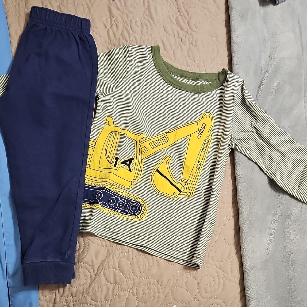 Striped Green and Yellow Excavator Pajama Set